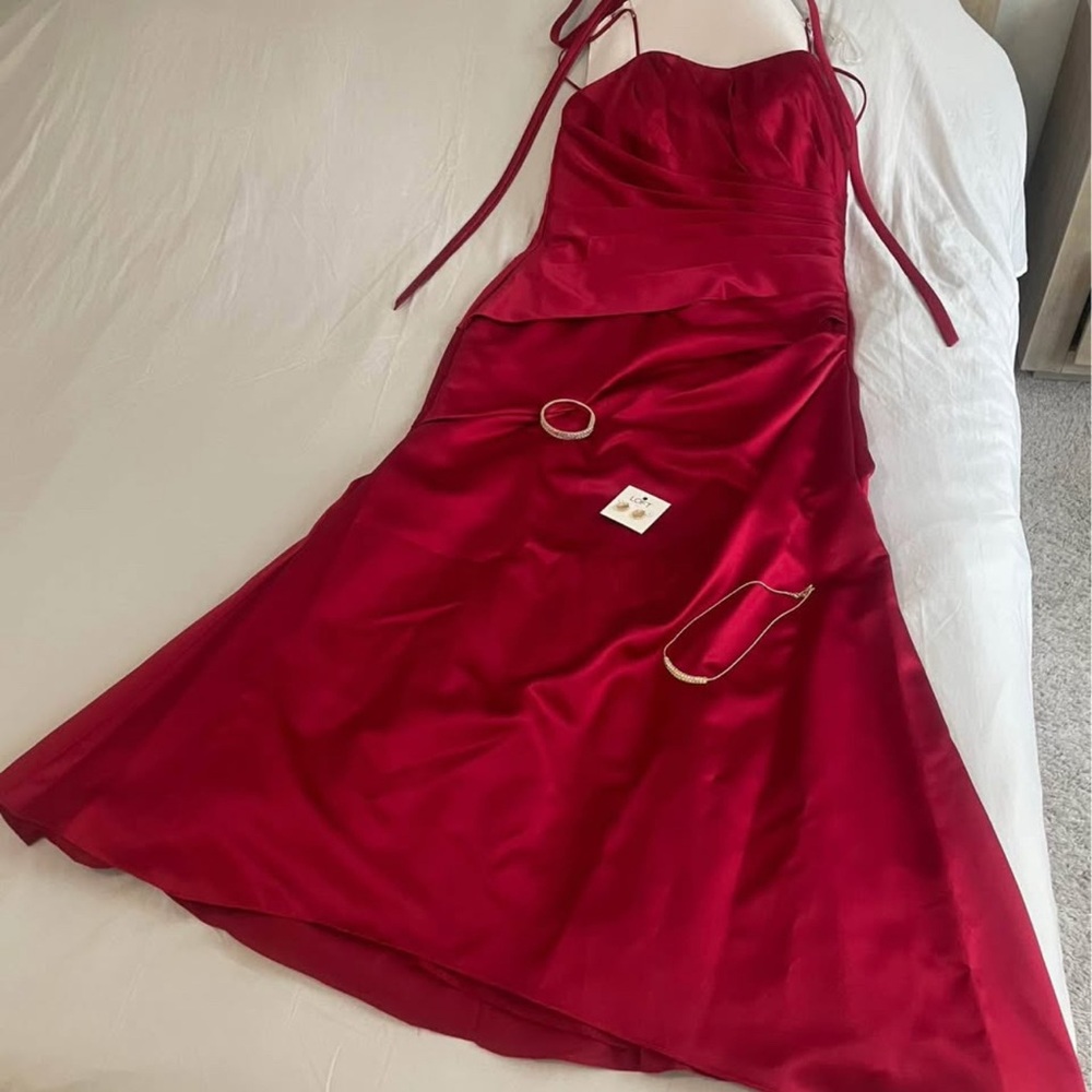 David's Bridal High Low Red Dress